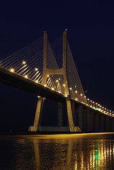 Image showing Vasco da Gama Bridge over River Tagus in Lisbon