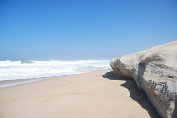 Image showing Small cliff at a beautiful beach in Praia del Rey