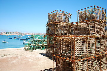 Image showing Old fishing cages in the port of Cascais, Portugal