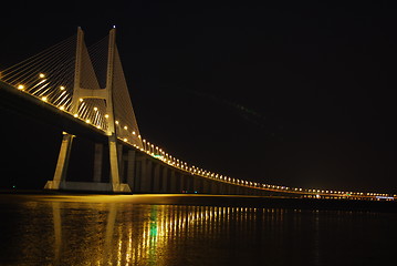 Image showing Vasco da Gama Bridge over River Tagus in Lisbon