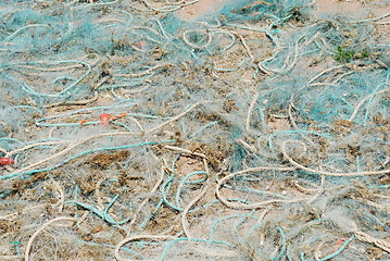 Image showing Old fishing nets in the port of Cascais, Portugal