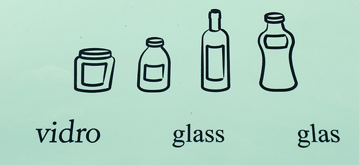 Image showing Glass recycle symbols in different languages
