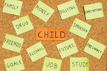 Image showing Child concerns on a cork board