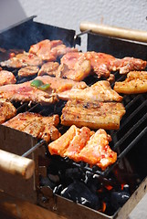 Image showing Tasty meal with fresh meat on grill