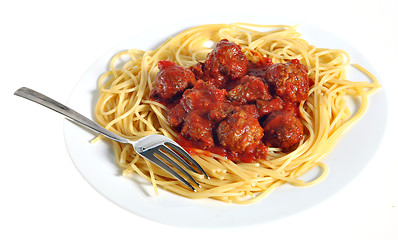 Image showing Plate of spaghetti and meatballs