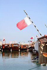 Image showing Qatar dhow harbour and flag