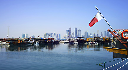 Image showing Doha dhows and skyline