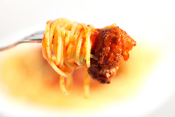 Image showing spaghetti fork and meatball horizontal