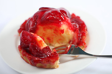 Image showing Strawberry tart broken open