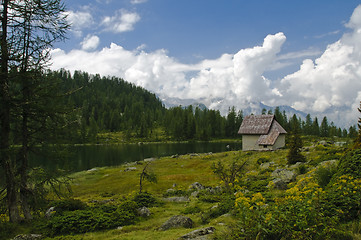 Image showing Lake scenery in the Italian Alps