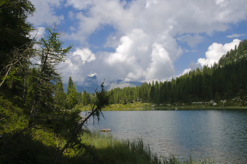 Image showing Lake scenery in the Italian Alps