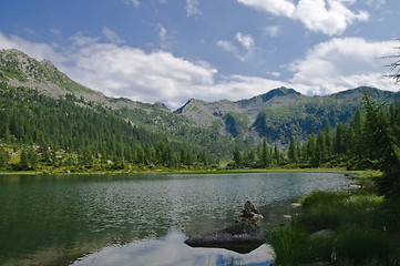 Image showing Lake scenery in the Italian Alps