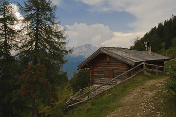 Image showing Path and cabin in the Italian Alps