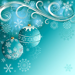 Image showing Blue christmas decorative background with balls 