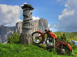 Image showing Old Motorbike, Dolomites Mountains, Italy, Summer 2009