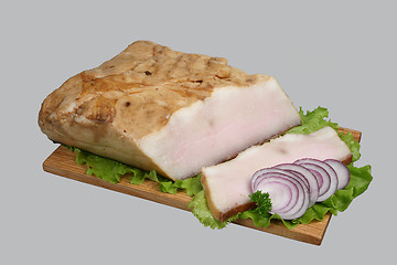 Image showing Lard on wooden board.