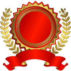 Image showing Red and golden award with ribbon (vector) 