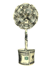 Image showing 3D rendered tree made by dollars isolated