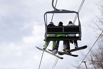 Image showing Snowboarding Ski Lift