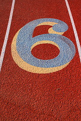 Image showing Number Six on a Running Lane