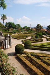 Image showing Enchanted Ajuda garden with April 25th bridge in Lisbon, Portugal