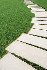 Image showing Serpentine pathway stones on a park lawn (concept)