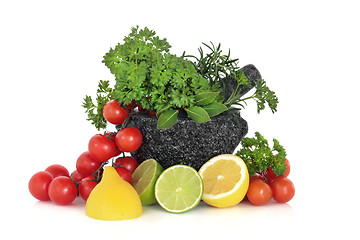 Image showing Herbs Leaves, Fruit and Tomatoes