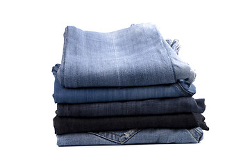 Image showing stack of blue jeans