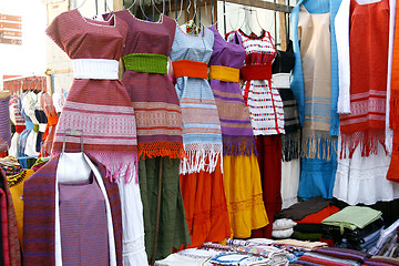 Image showing Indigenous handmade Mexican dresses in Oaxaca market, Mexico