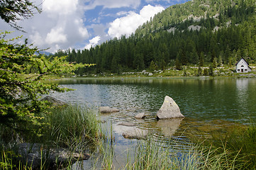 Image showing Lake scenery in the Italian Alps