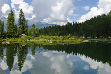 Image showing Lake scenery in the Italian Alps