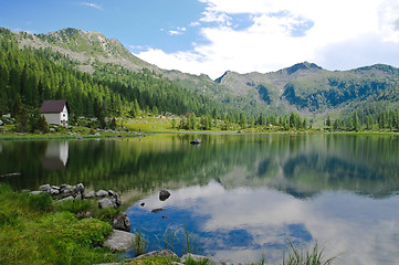 Image showing Lake scenery in the Italian Alps