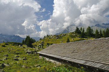 Image showing Alpine hut in the Italian Dolomites