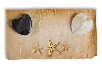 Image showing Old Paper with Hearts and Starfish