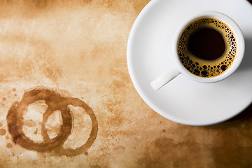 Image showing  Coffee on old paper with round coffee stains
