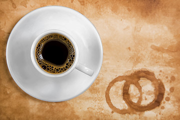 Image showing Coffee on old paper with round coffee stains