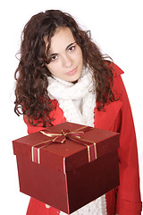 Image showing winter portrait of a beautiful young smiling woman