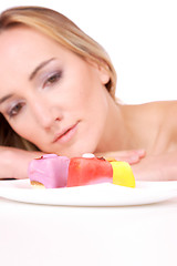 Image showing Attractive woman with a cake