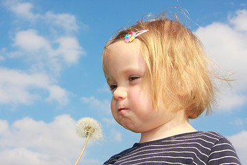 Image showing girl blowing dandelion