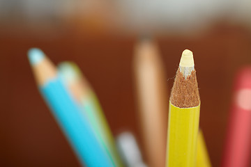 Image showing Education - sharpened colourful pencil with copy space