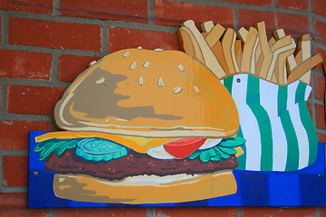 Image showing Cheeseburger and French Fries Sign