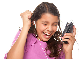 Image showing Pretty Hispanic Girl Listening and Dancing to Music