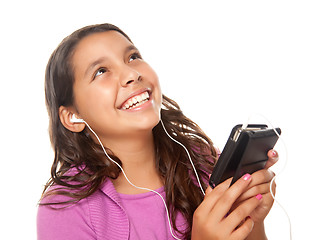 Image showing Pretty Hispanic Girl Listening to Music