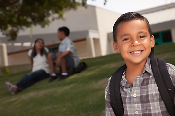 Image showing Happy Young Hispanic Boy Ready for School