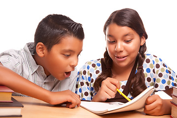 Image showing Hispanic Brother and Sister Having Fun Studying