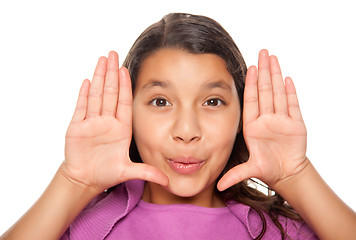 Image showing Pretty Hispanic Girl Framing Her Face with Hands