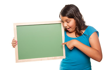 Image showing Pretty Hispanic Girl Holding Blank Chalkboard