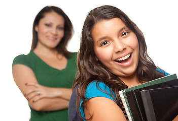 Image showing Proud Hispanic Mother and Daughter Ready for School