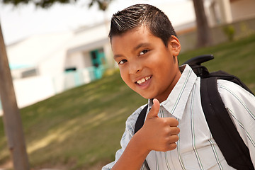 Image showing Happy Young Hispanic Boy Ready for School