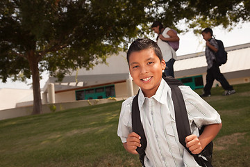 Image showing Happy Young Hispanic Boy Ready for School